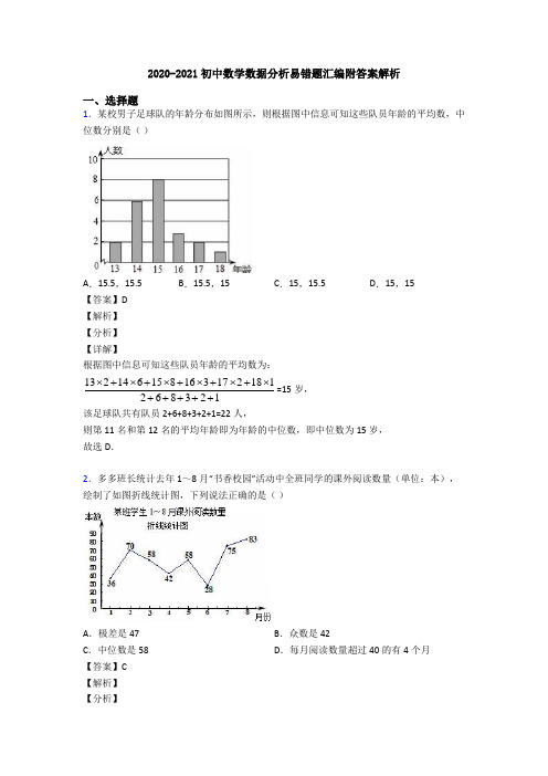 2020-2021初中数学数据分析易错题汇编附答案解析