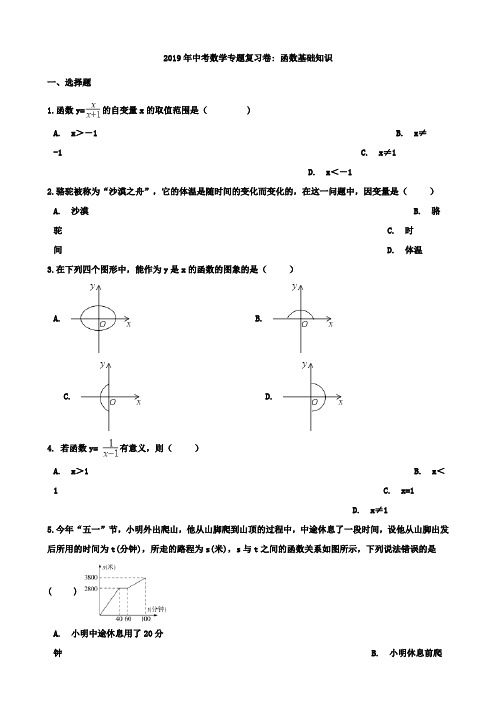 2019年中考数学专题《函数基础知识》复习试卷含答案解析