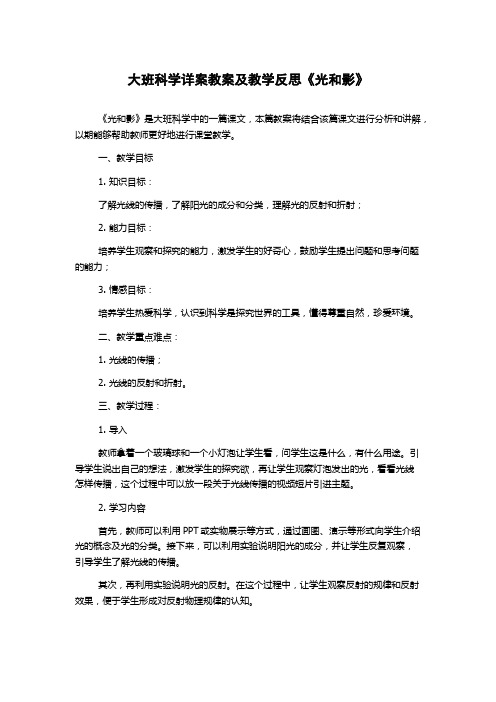 大班科学详案教案及教学反思《光和影》