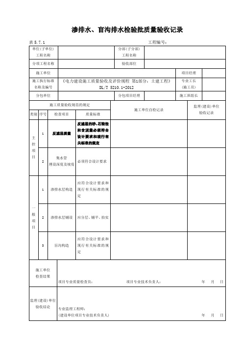 表5.7.1渗排水、盲沟排水检验批质量验收记录