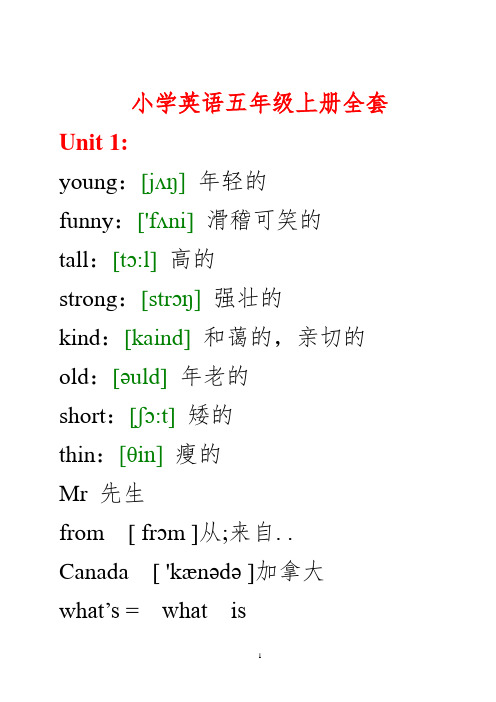 人教版小学英语单词表五年级全套带英标