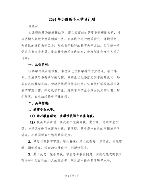 2024年小继教个人学习计划（三篇）