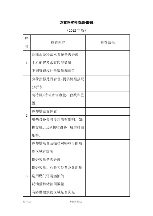 富力地产集团  研发设计 标准化  住宅方案评审检查表  暖通