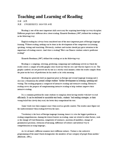 Teaching and Learning of Reading