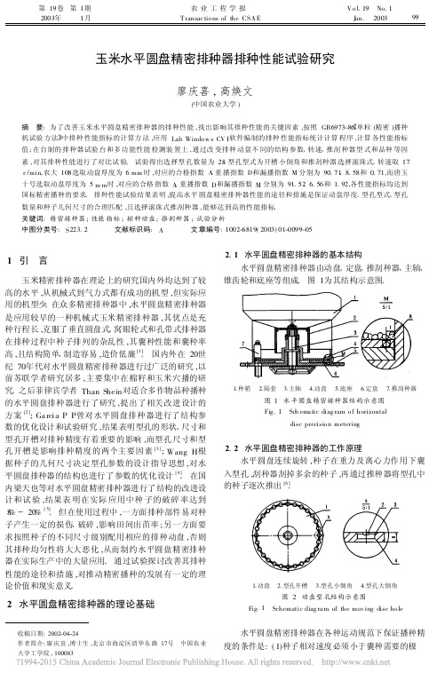 玉米水平圆盘精密排种器排种性能试验研究_廖庆喜