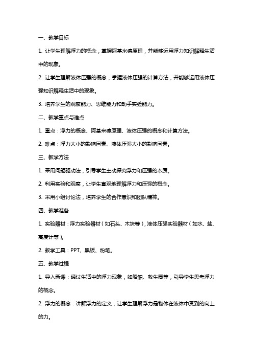 八年级物理下册浮力与压强教学辅导教案(无答案)沪科版