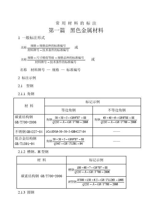 常用材料的标注