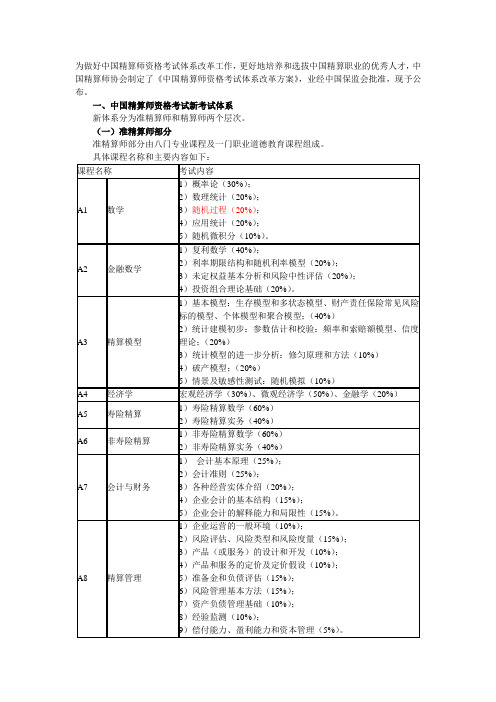 中国精算师资格考试体系改革方案