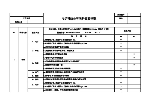 电子科技公司来料检验标准