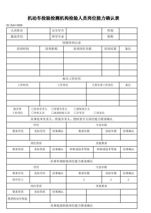 2021《机动车检验检测机构检验人员岗位能力确认表》