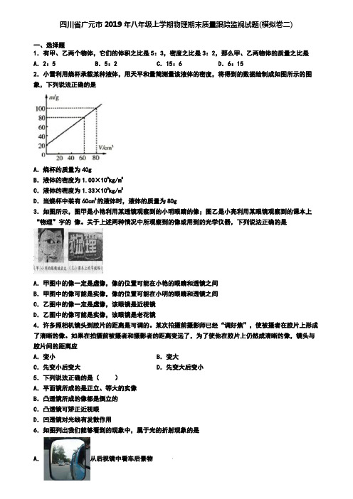 四川省广元市2019年八年级上学期物理期末质量跟踪监视试题(模拟卷二)