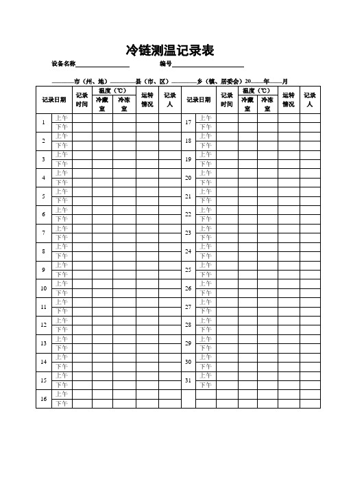 冷链测温记录表
