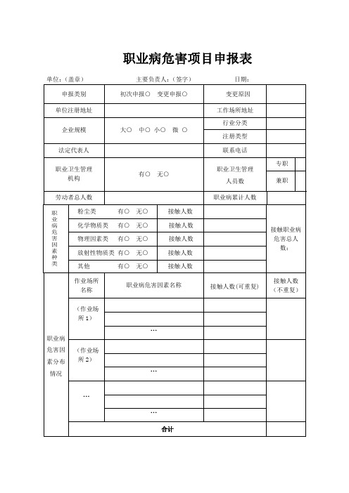 职业病危害项目申报表填报说明