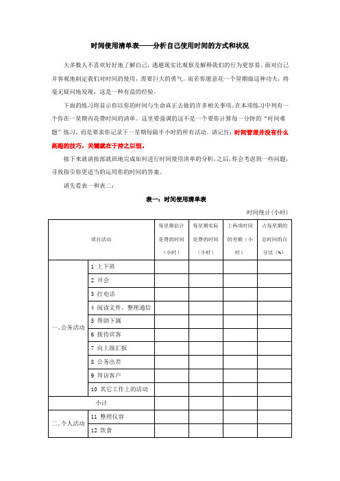 时间管理之时间使用清单表——分析自己使用时间的方式和状况(必看)