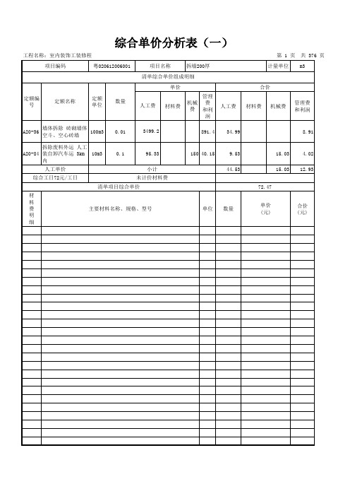 综合单价分析表