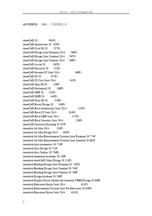 AUTODESK2014产品密匙大全
