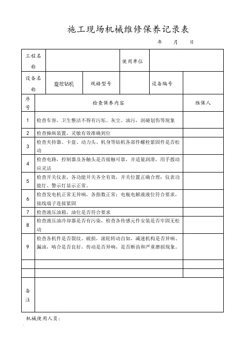 (完整版)施工现场机械设备维修保养记录表