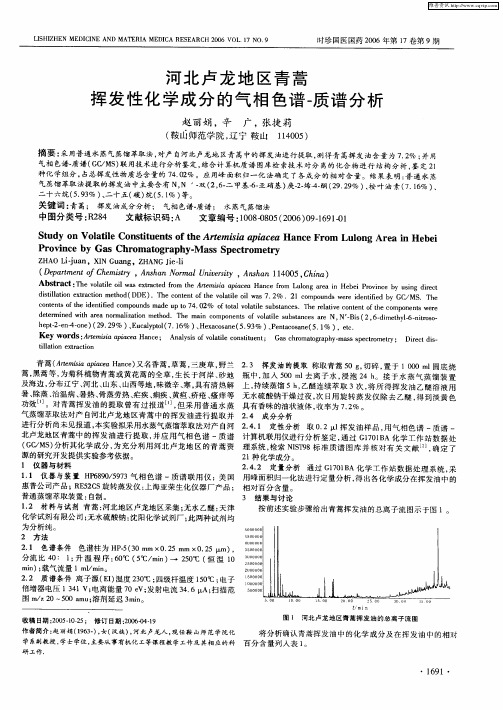 河北卢龙地区青蒿挥发性化学成分的气相色谱-质谱分析