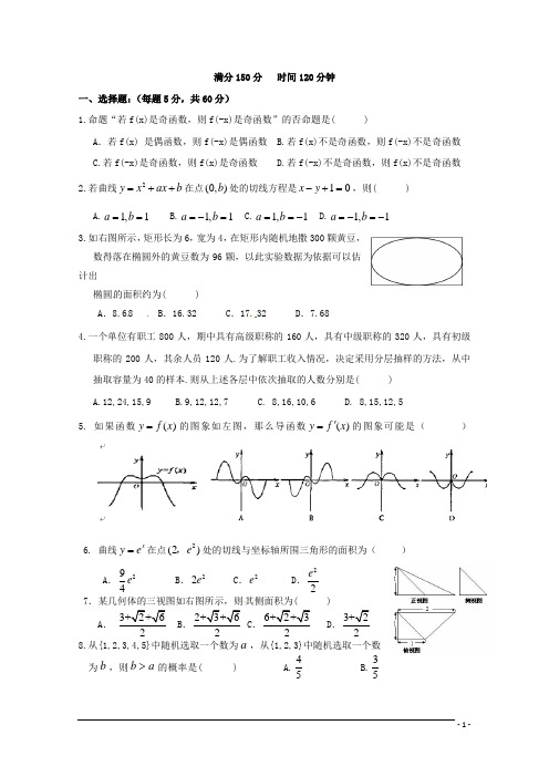 黑龙江省哈六中高二数学下学期期中试题 文