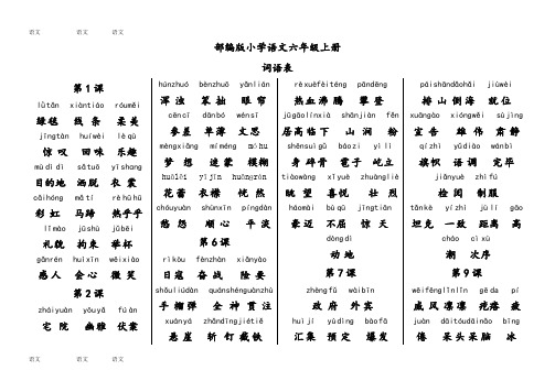 部编版语文六年级上册词语表注音版