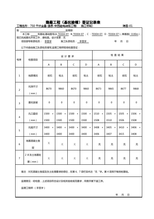 送电线路施工隐蔽签证表