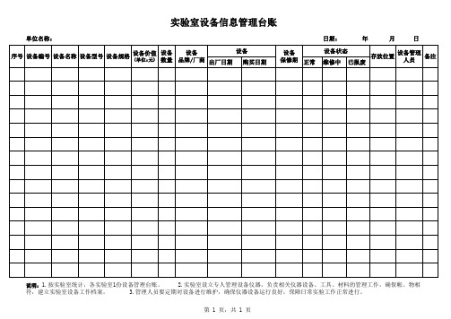 【表格模板】实验室设备信息管理台账