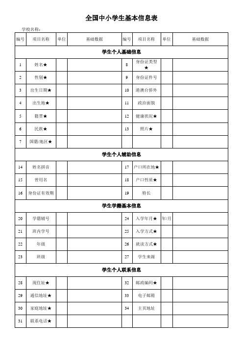 全国中小学生基本信息表