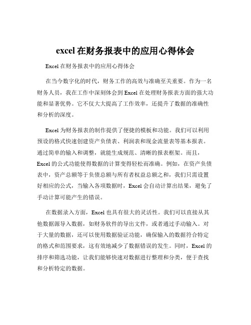 excel在财务报表中的应用心得体会