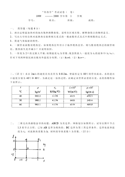 1999年上海交通大学传热学试题