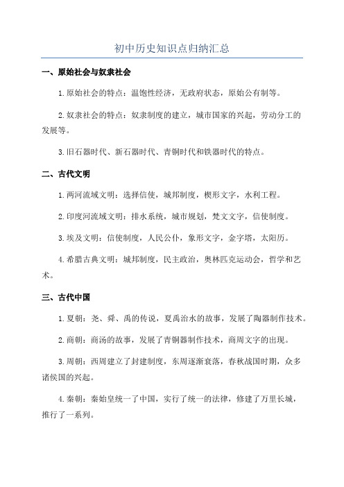 初中历史知识点归纳汇总