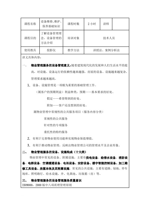 设备维修、维护、保养基础知识(讲师手册)范文