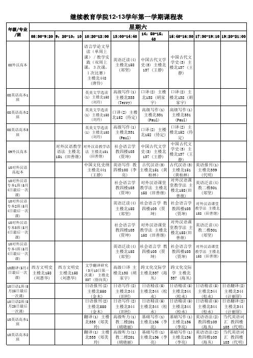 12 13学年第一学期继续教育学院课程安排表