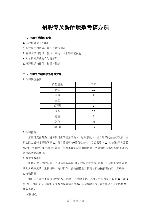 招聘专员薪酬绩效考核方案