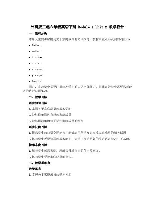 (外研版 三起)六年级英语下册Module 1 Unit 2教学设计