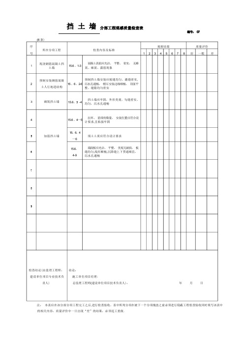 挡土墙分部工程观感质量检查表