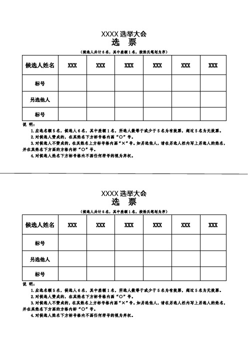 选举大会选票【模板】