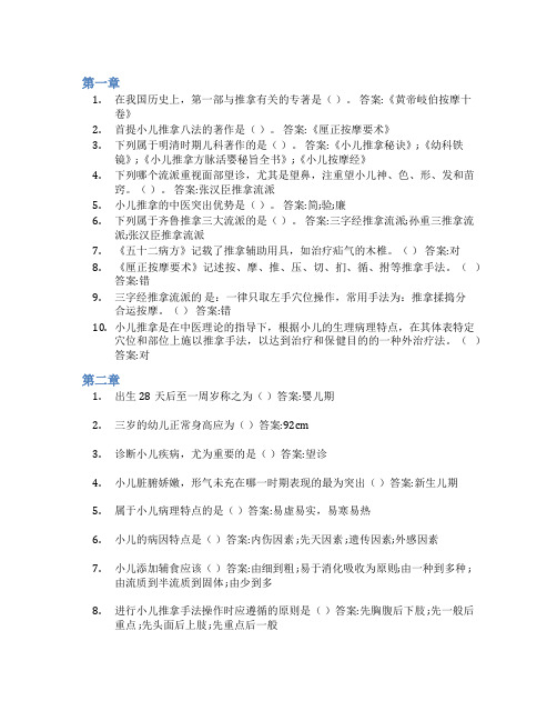 智慧树答案小儿推拿——中医一绝知到课后答案章节测试2022年