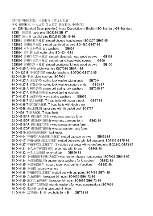 德国标准和国际标准、中国标准中英文对照表(紧固件)