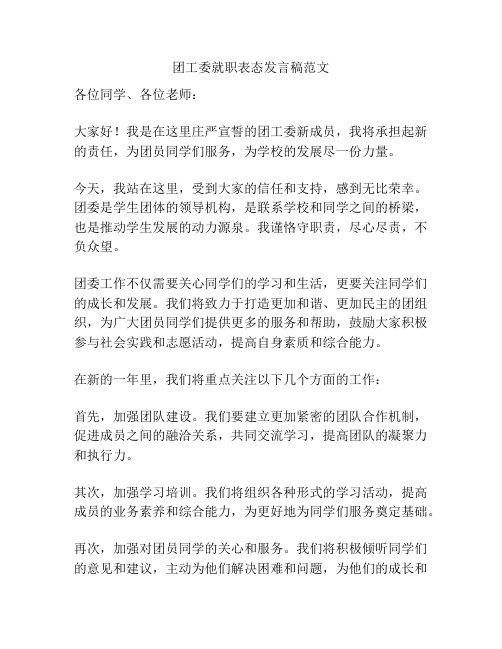 团工委就职表态发言稿范文