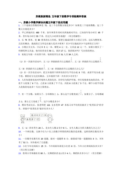 苏教版新精选 五年级下册数学专项检测和答案