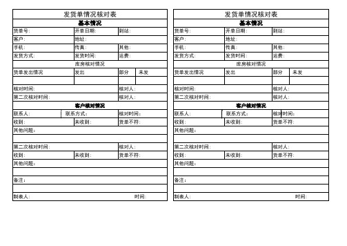 发货单情况核对表