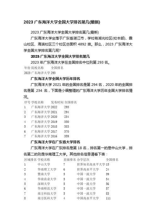 2023广东海洋大学全国大学排名第几（最新）