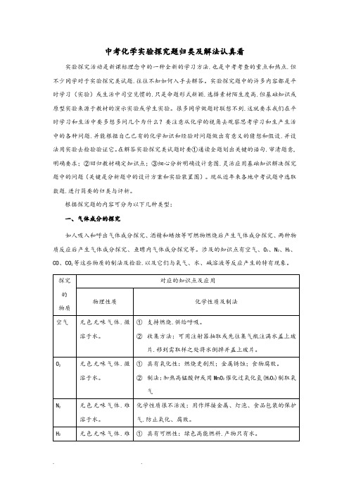 中考化学实验探究题归类和解法(全详细总结)