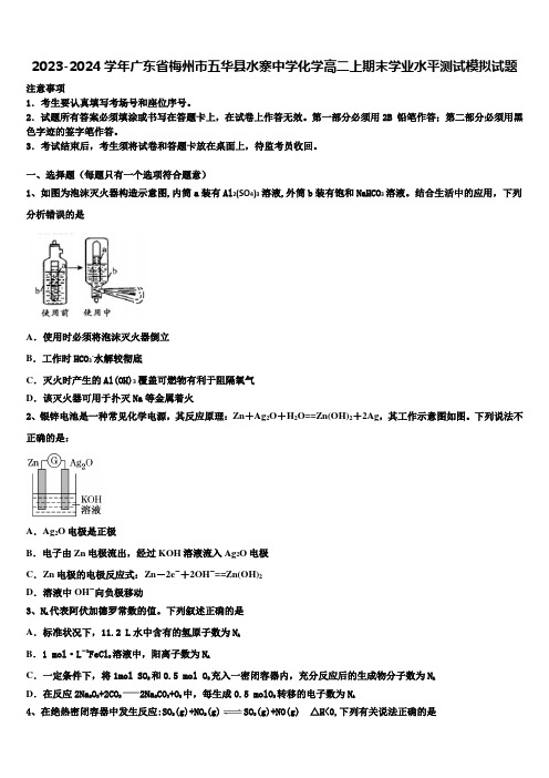 2023-2024学年广东省梅州市五华县水寨中学化学高二上期末学业水平测试模拟试题含解析