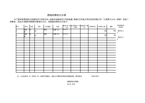 团组织推优公示表excel模版下载