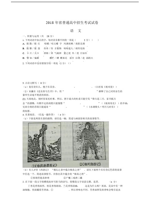 2018河南初中中考语文试卷试题及参考答案解析.docx