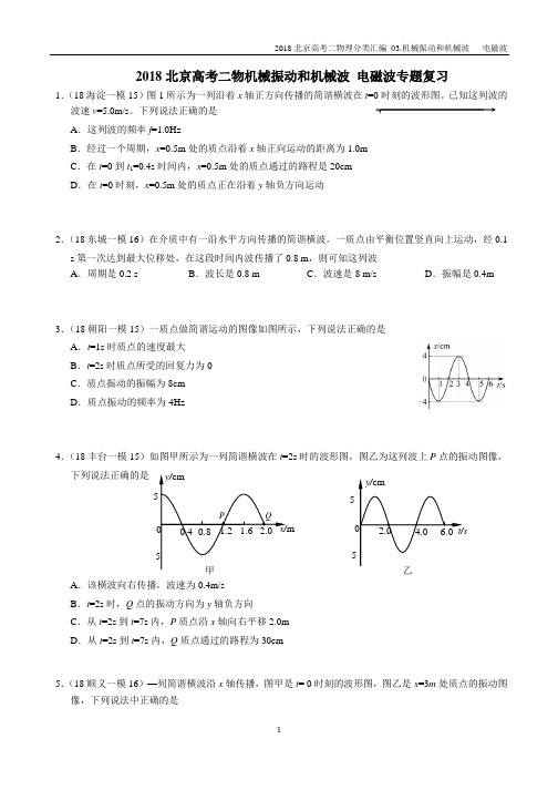 2018北京高考二物机械振动和机械波 电磁波专题复习