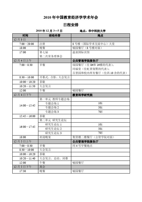 2010年中国教育经济学年会日程安排11-29-暂定稿