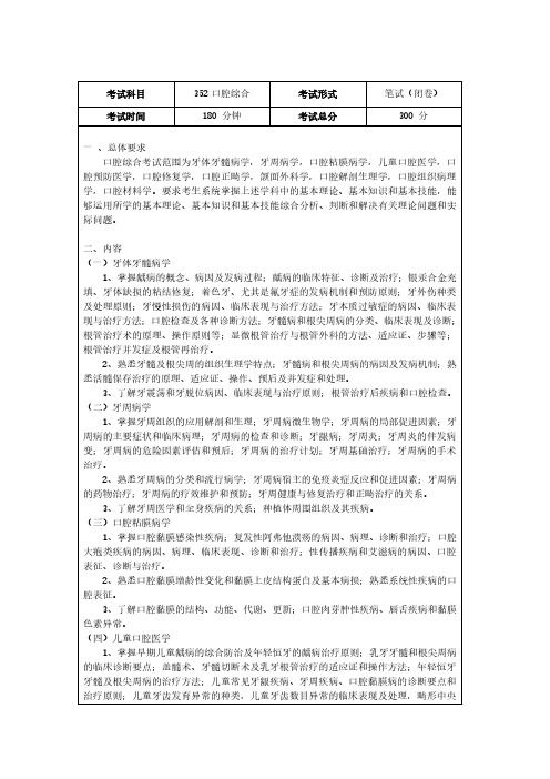 电子科技大学352口腔综合2020年考研专业课初试大纲