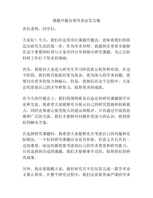 课题开题会领导表态发言稿